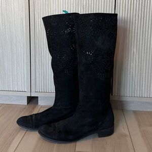 Anthropologie Black Suede Boho Knee High Boots - size 38